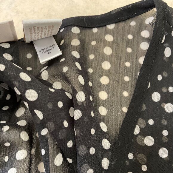 CHICO'S women 3 -XL black white Polka Dot sheer tie front poly blouse button up - Picture 12 of 13